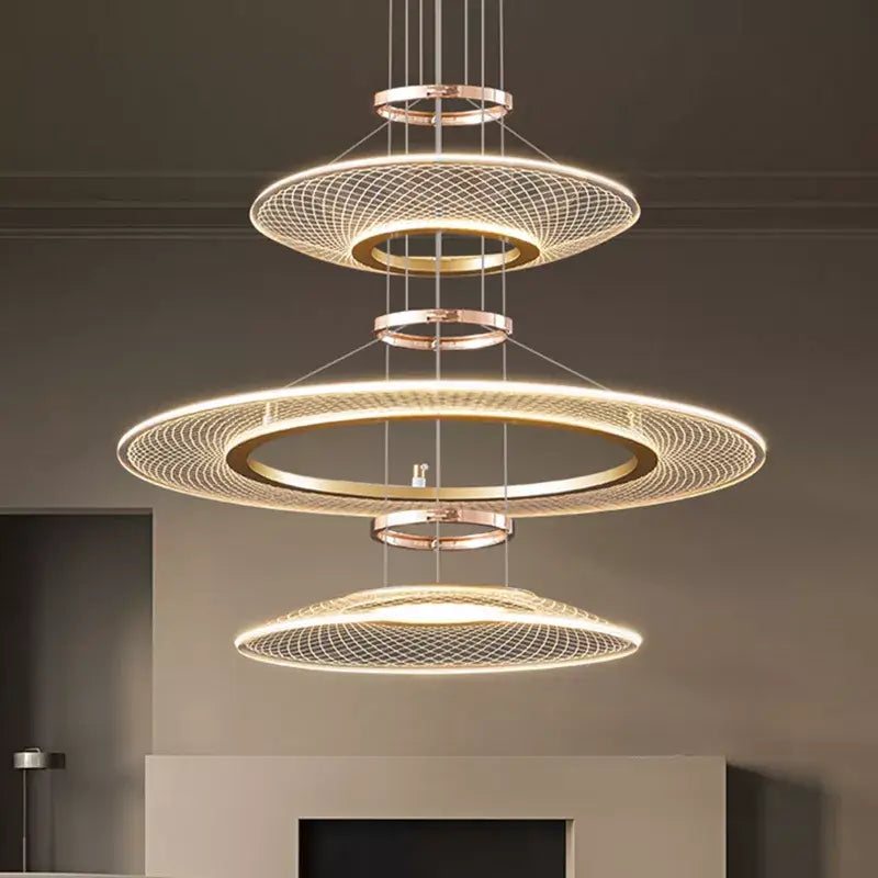 Modern gold tiered mesh pendant chandeliers led living room light