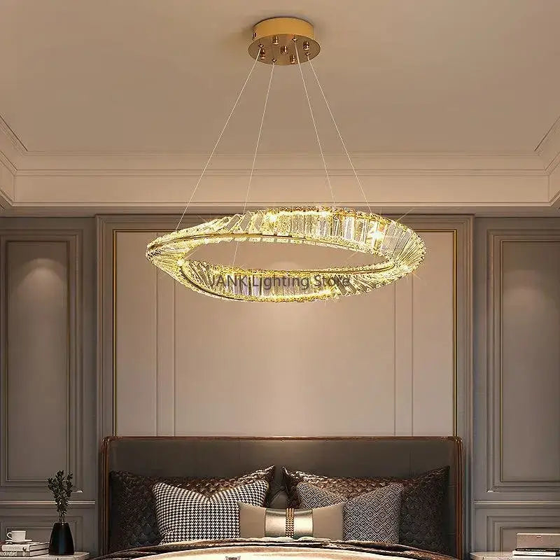 Modern gold triple ring decorbites crystal ceiling chandelier living room