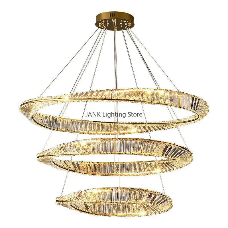 Modern gold triple ring decorbites crystal ceiling chandelier living room
