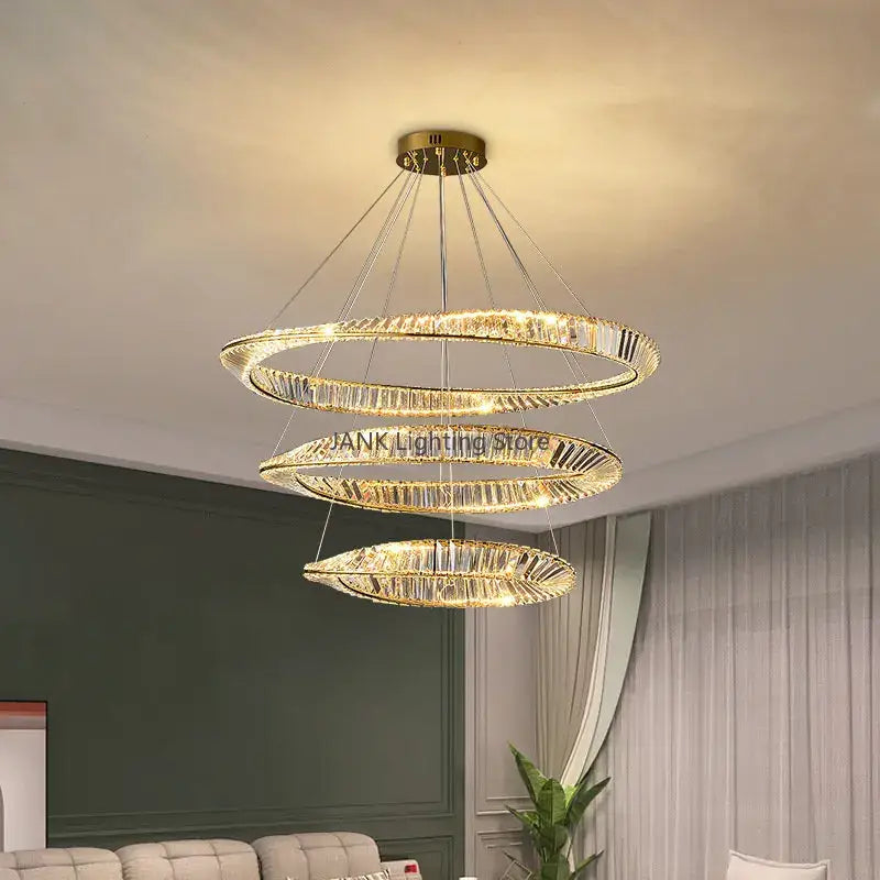 Modern gold triple ring decorbites crystal ceiling chandelier living room