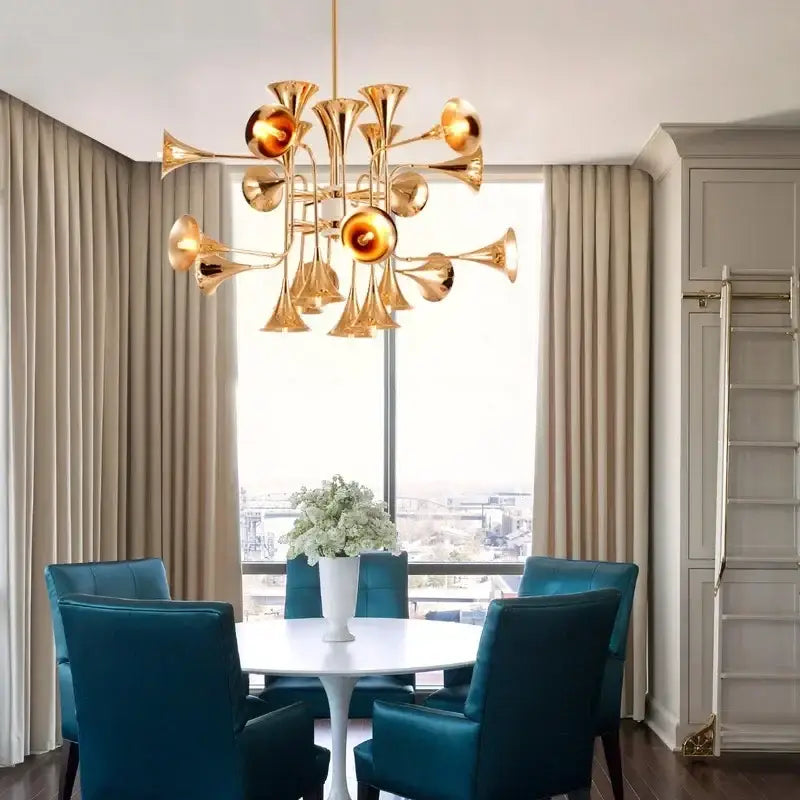 Modern gold trumpet pendant chandeliers for dining room