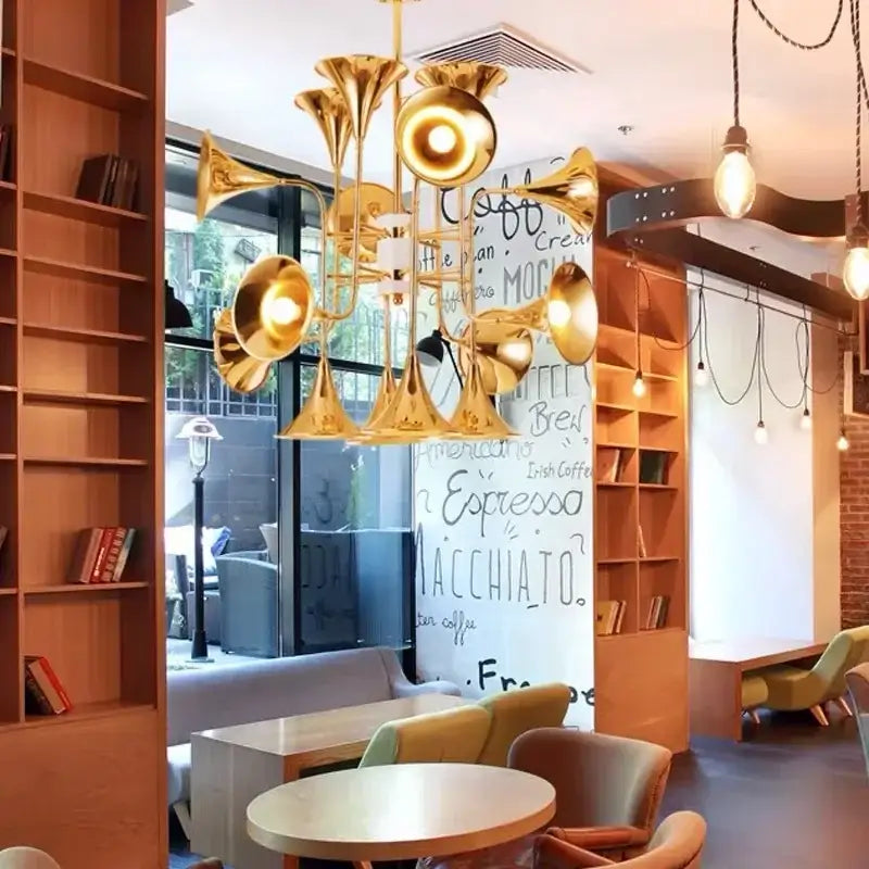 Modern gold trumpet pendant chandeliers for dining room