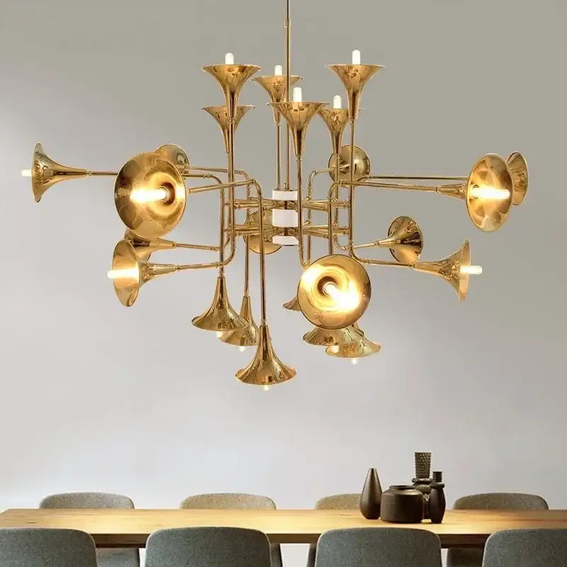 Modern gold trumpet pendant chandeliers for dining room
