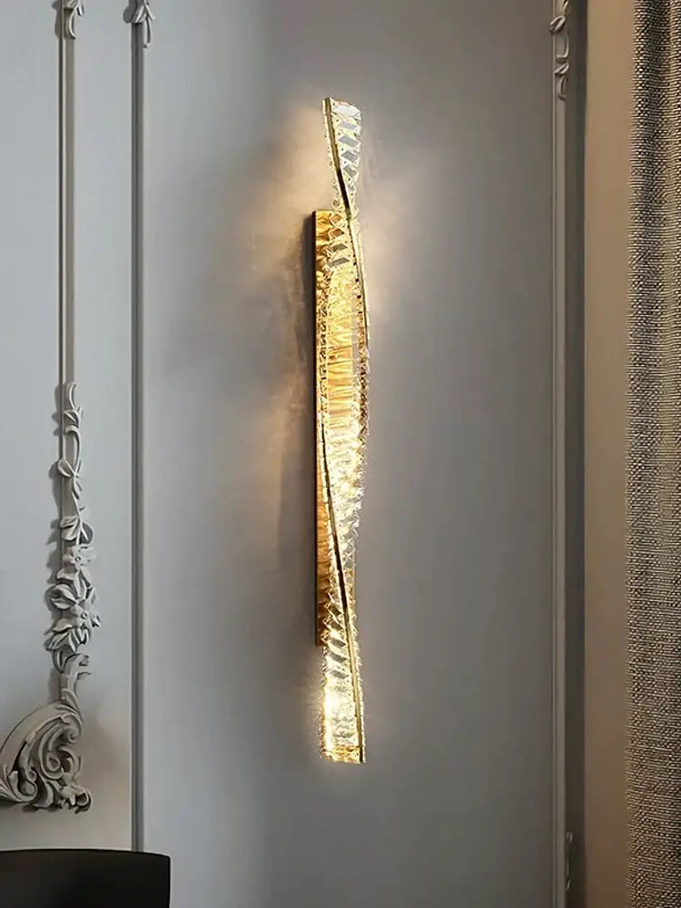 Modern gold twisted crystal wall sconce bedroom light