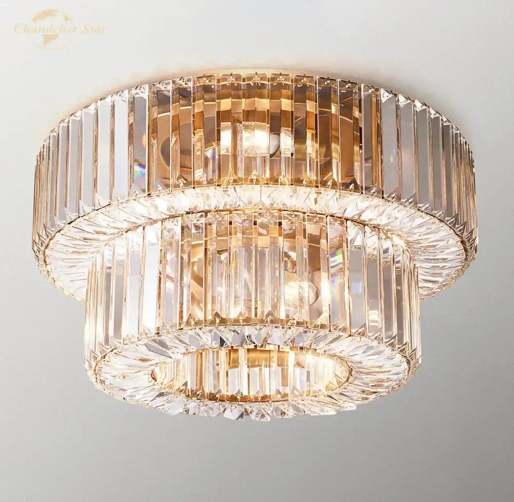 Modern gold two tier crystal ceiling light dining room chandelier
