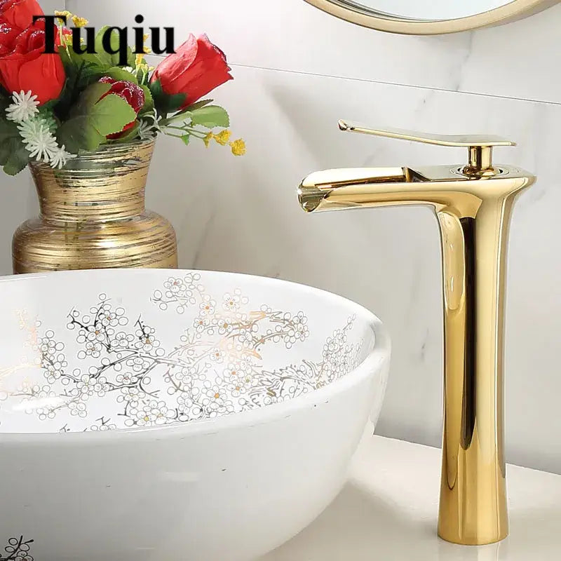 Modern gold waterfall basin faucet – bathroom single lever tap
