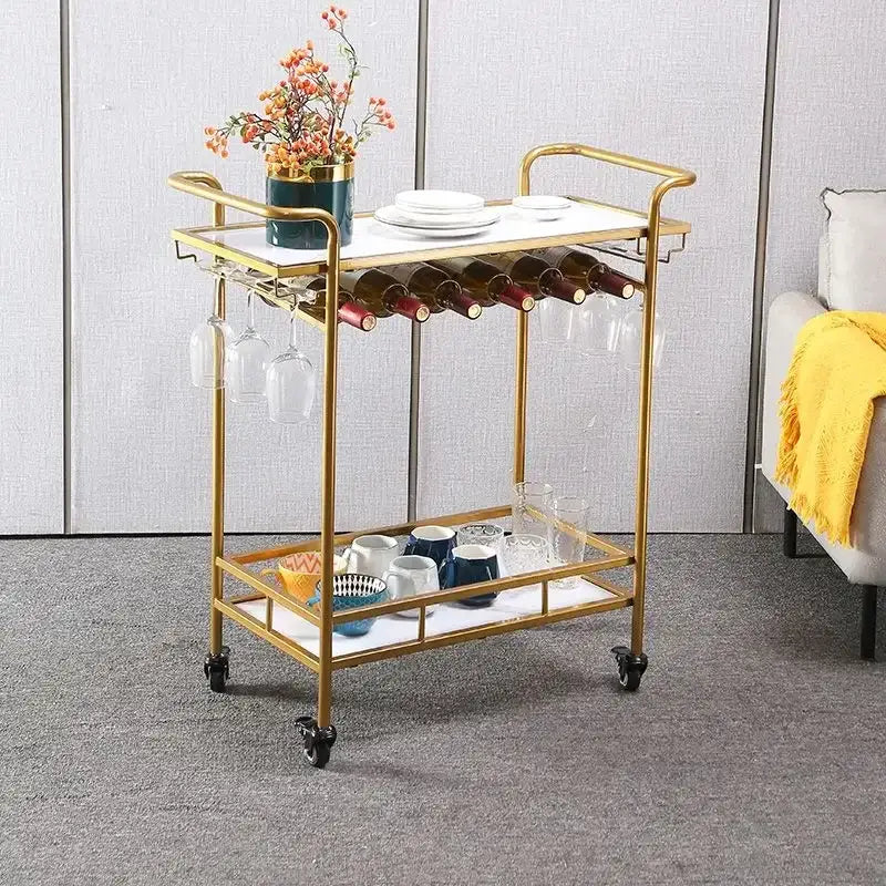 Modern gold & white marble bar cart wine rack dining room drinks trolley