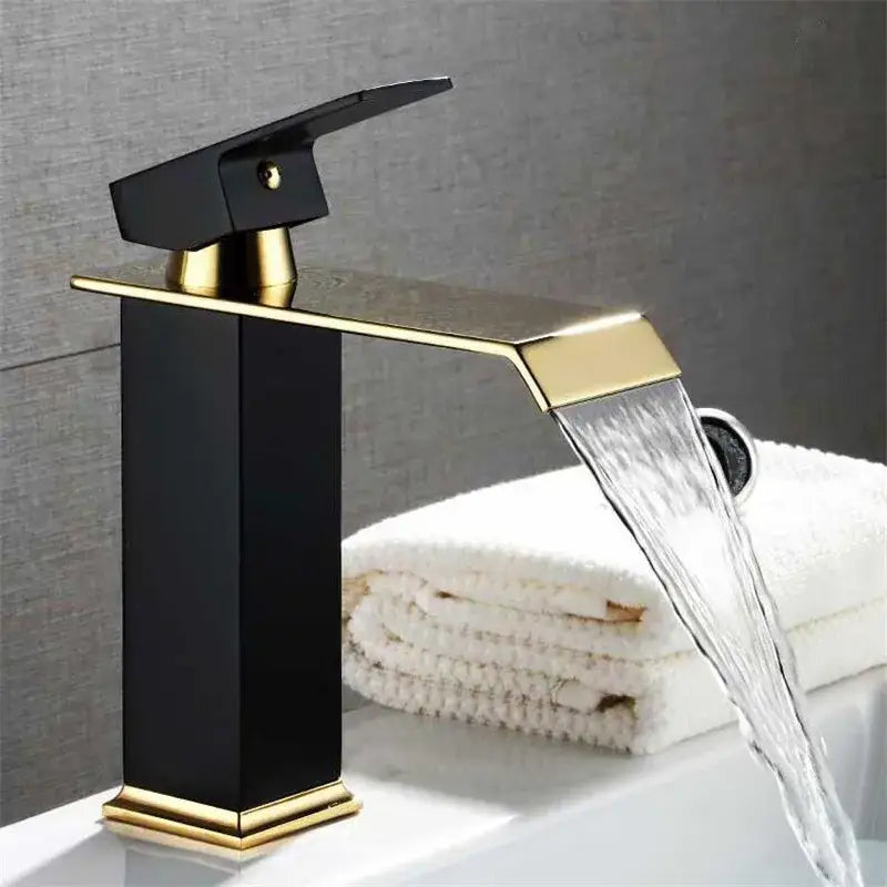Modern gold & white waterfall basin faucet bathroom sink tap