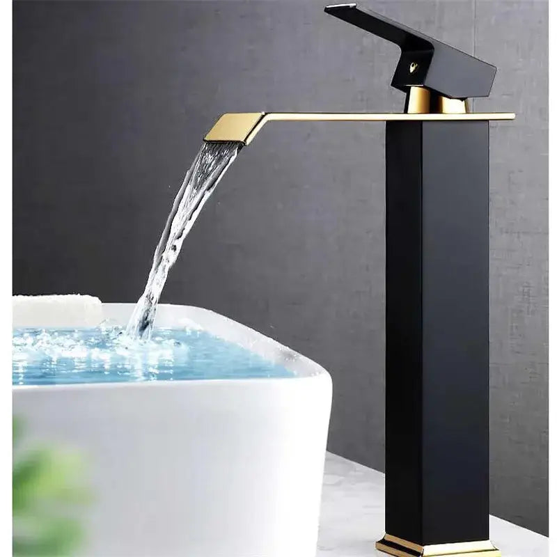 Modern gold & white waterfall basin faucet bathroom sink tap