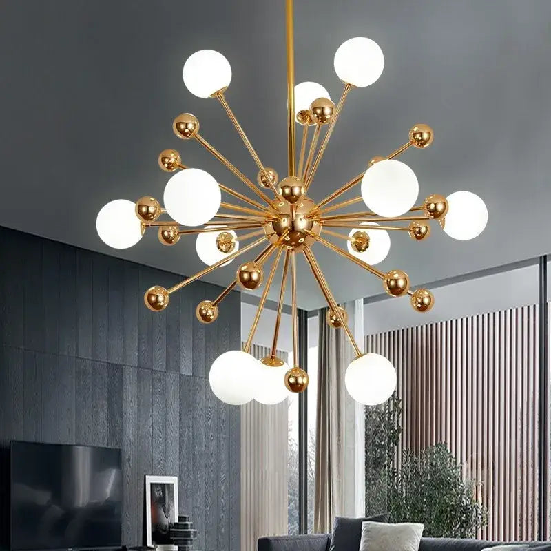Modern golden acrylic molecule chandelier kitchen glass globe light