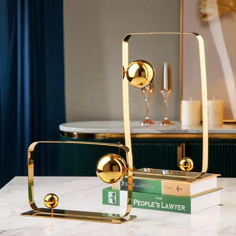 Modern golden ball cube sculpture living room decor ornament