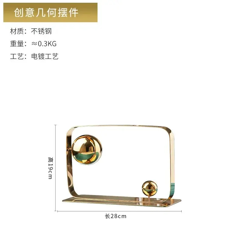 Modern golden ball cube sculpture living room decor ornament