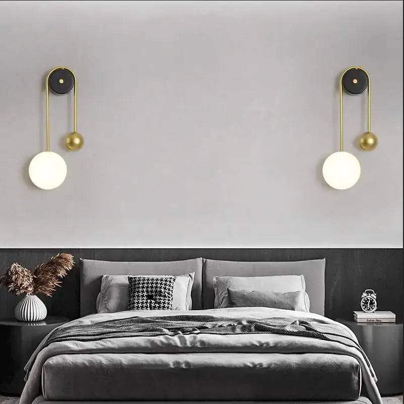 Modern golden ball led wall lamp gold & white bedroom sconce