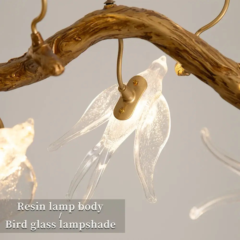 Modern golden bird crystal glass branch chandelier living room