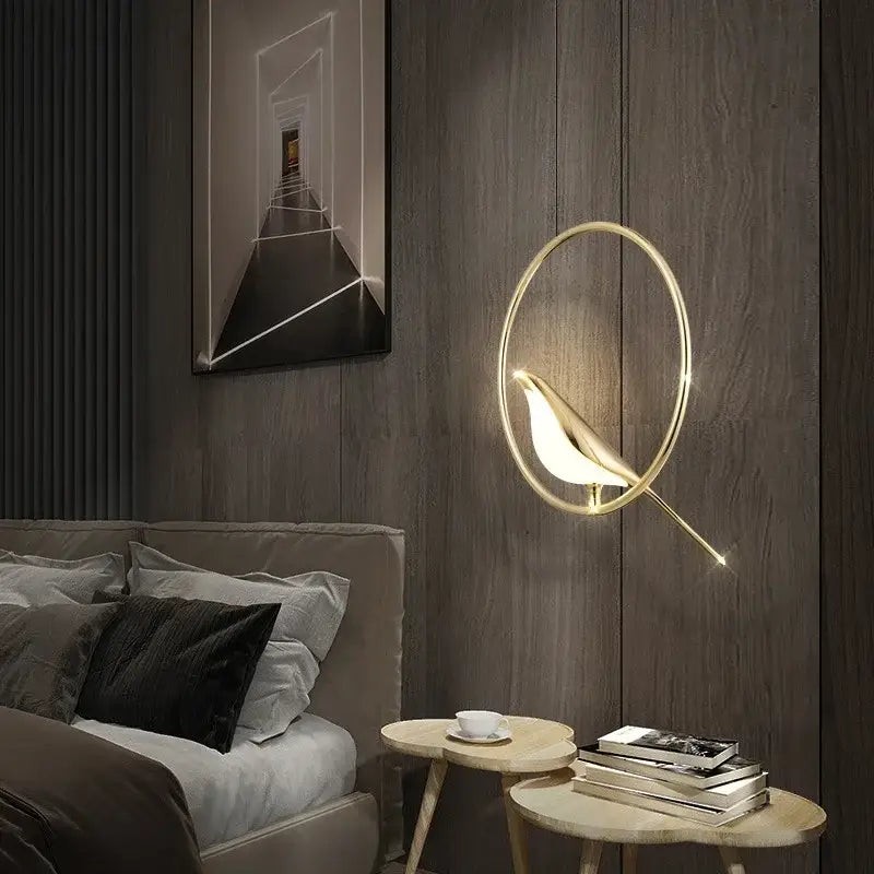 Modern golden bird led wall lamp – bedroom rotatable sconce