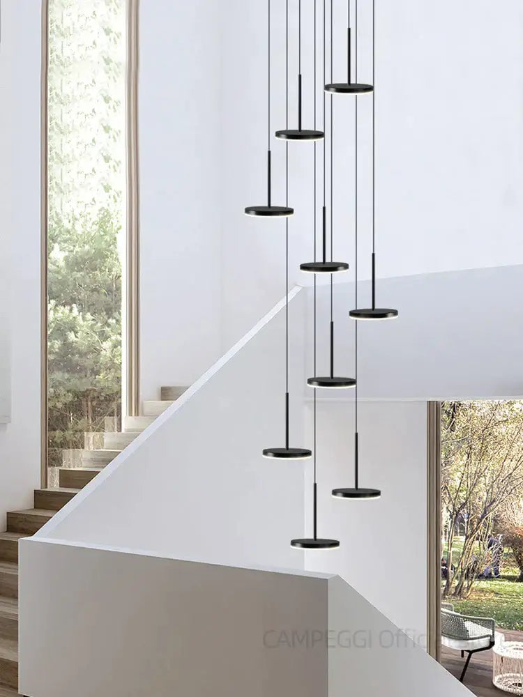 Modern golden black led long chandelier for staircase dining room