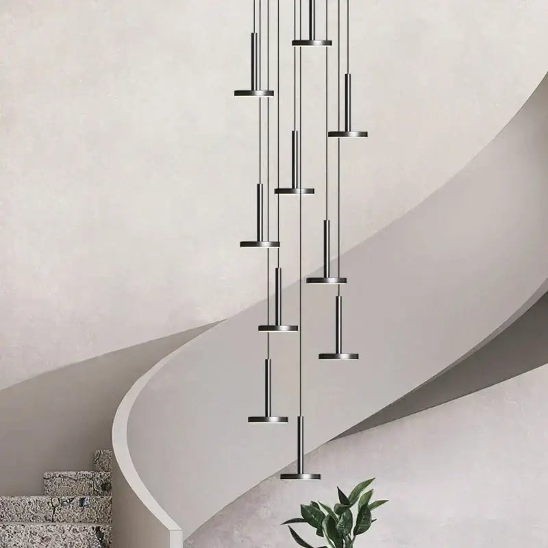 Modern golden black led long chandelier for staircase dining room