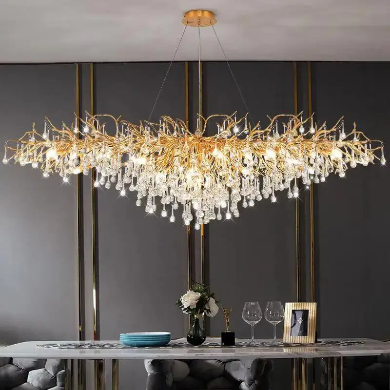 Modern golden branch crystal led ceiling chandelier living room