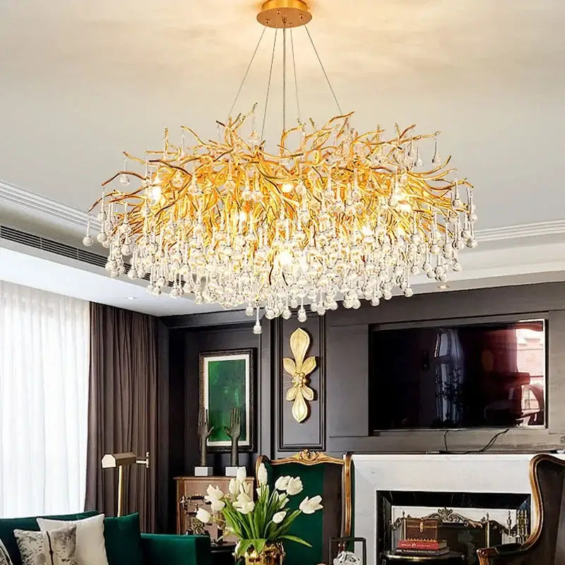 Modern golden branch crystal led chandelier living room light