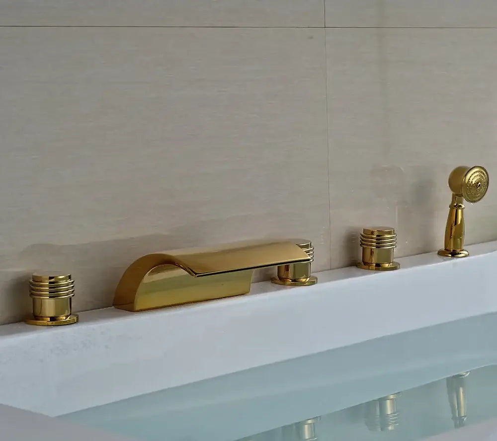 Modern golden brass bathtub faucet with handheld shower bathroom fixture