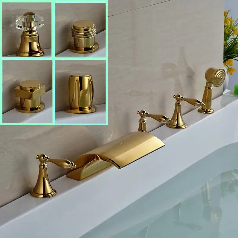 Modern golden brass bathtub faucet with handheld shower bathroom fixture