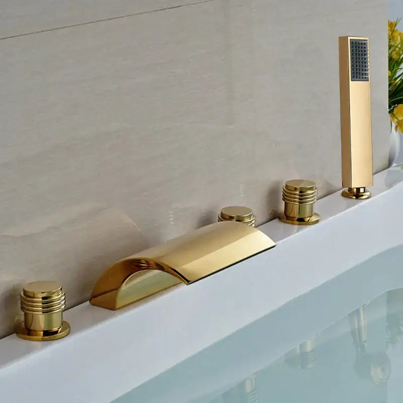 Modern golden brass bathtub faucet with handheld shower bathroom fixture