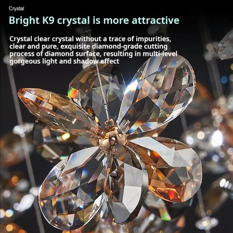 Modern golden butterfly crystal staircase chandelier stairwell light