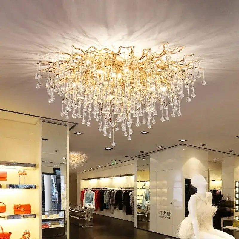 Modern golden chandelier branch crystal lamp for dining room