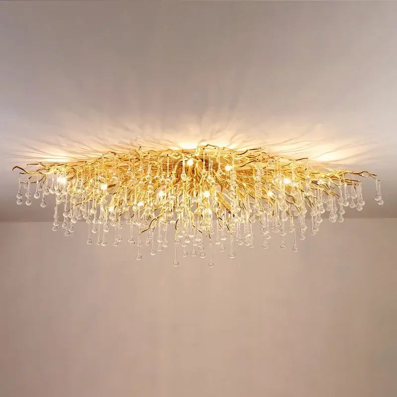 Modern golden chandelier branch crystal lamp for dining room