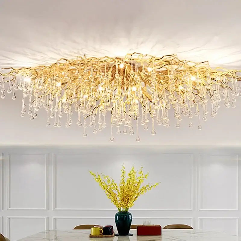 Modern golden chandelier branch crystal lamp for dining room