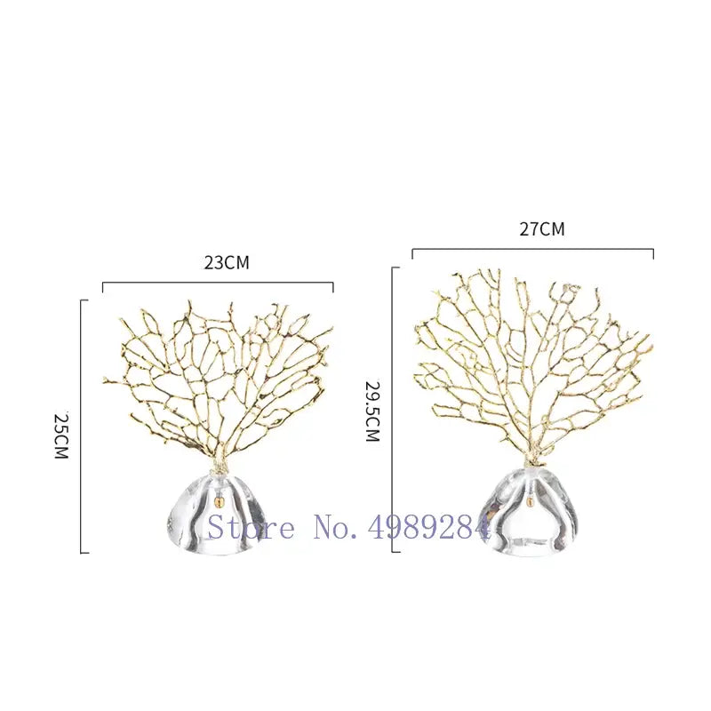 Modern golden coral crystal sculpture living room home decor