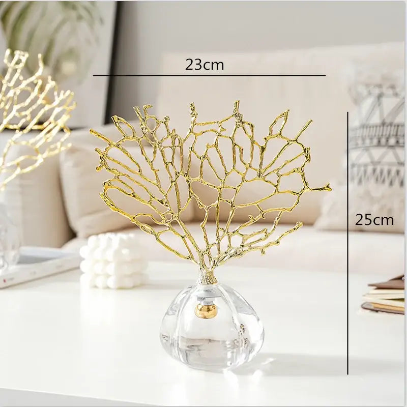 Modern golden coral crystal sculpture living room home decor
