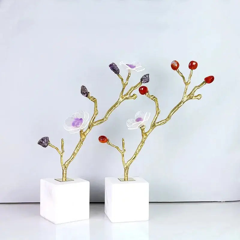 Modern golden crystal flower tree sculpture living room decor