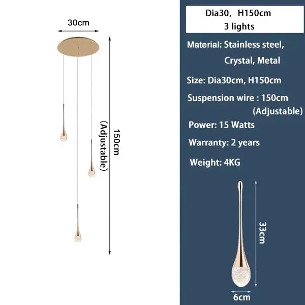 Modern golden crystal led staircase chandelier for lobby lighting