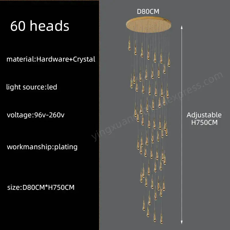 Modern golden crystal pendant chandelier living room teardrop light
