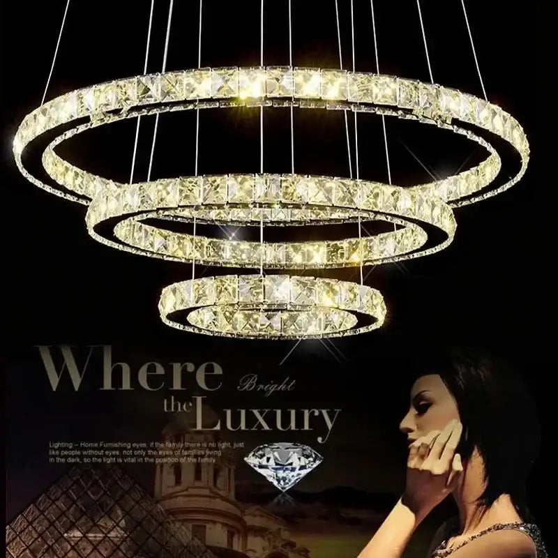 Modern golden crystal ring ceiling chandelier dining room light