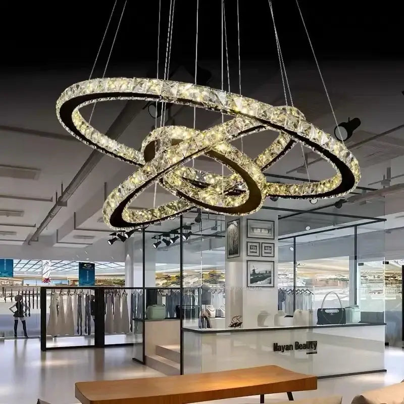 Modern golden crystal ring ceiling chandelier dining room light