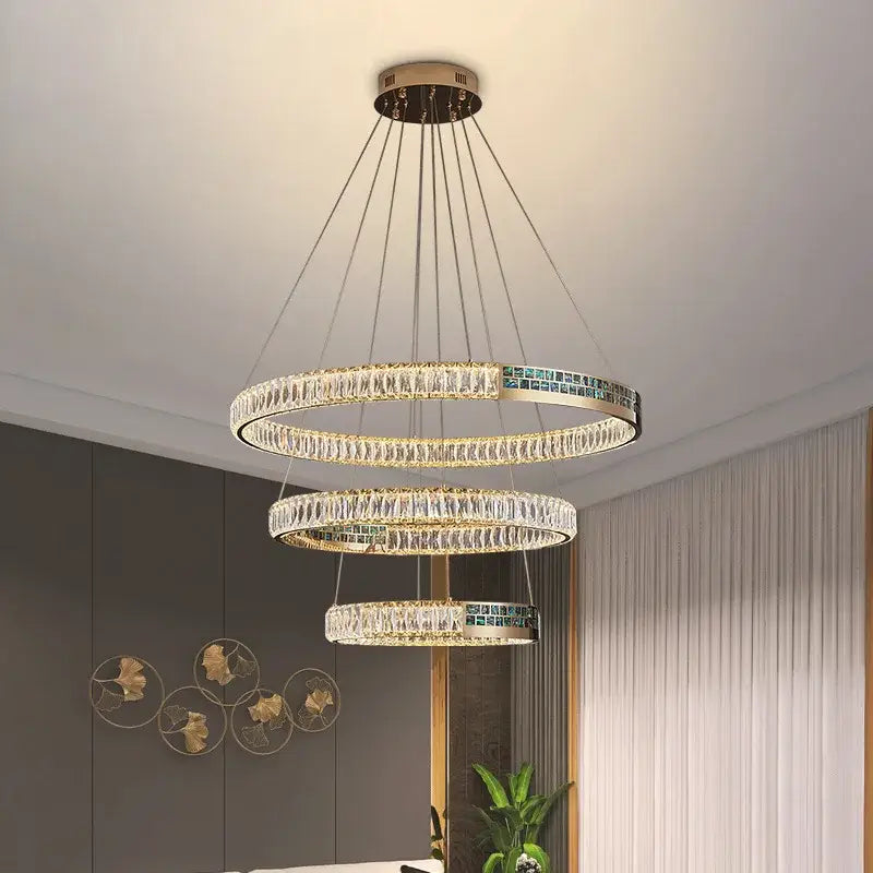 Modern golden crystal ring ceiling chandelier dining room luxury light