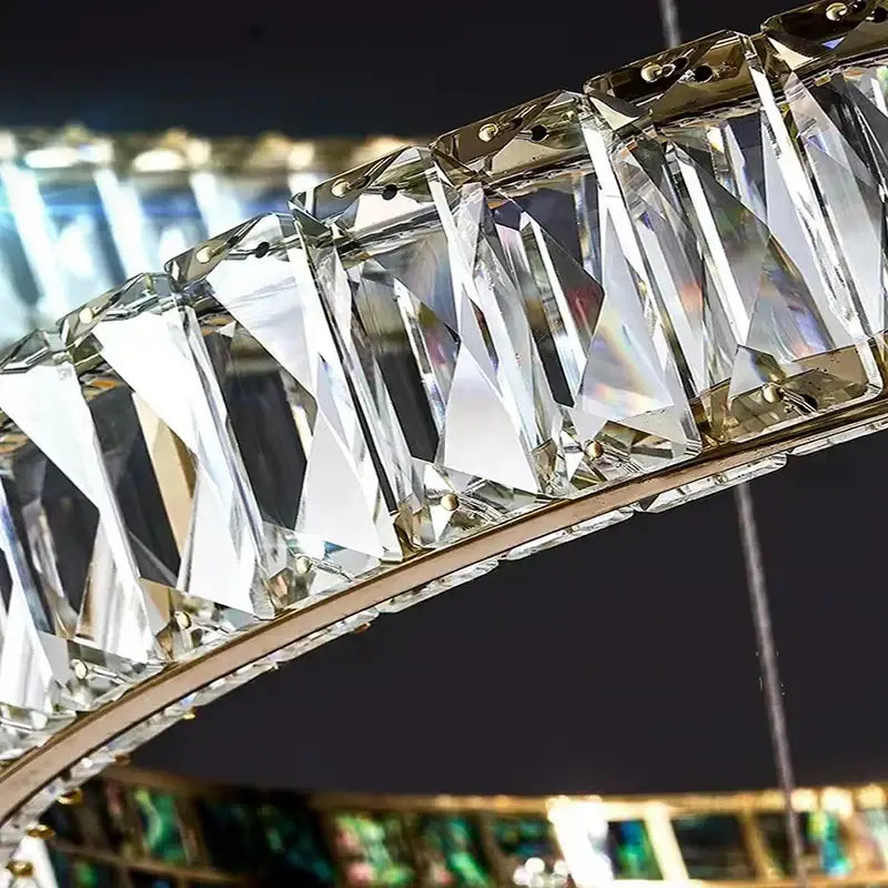 Modern golden crystal ring ceiling chandelier dining room luxury light