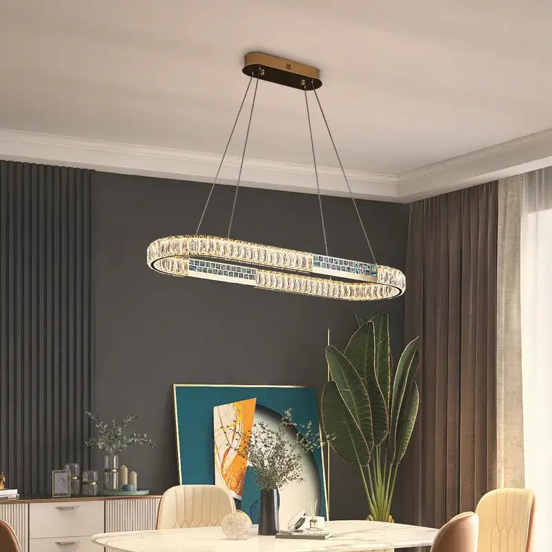 Modern golden crystal ring ceiling chandelier dining room luxury light