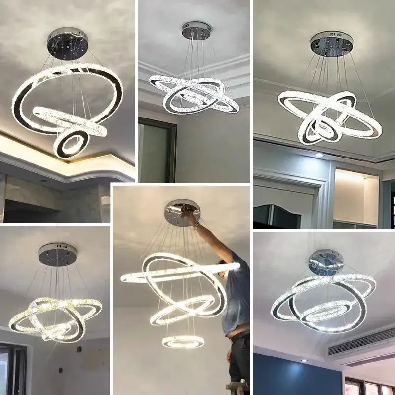 Modern golden crystal rings pendant chandelier for living room