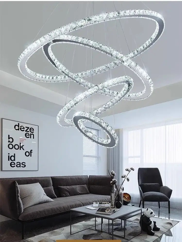 Modern golden crystal rings pendant chandelier for living room
