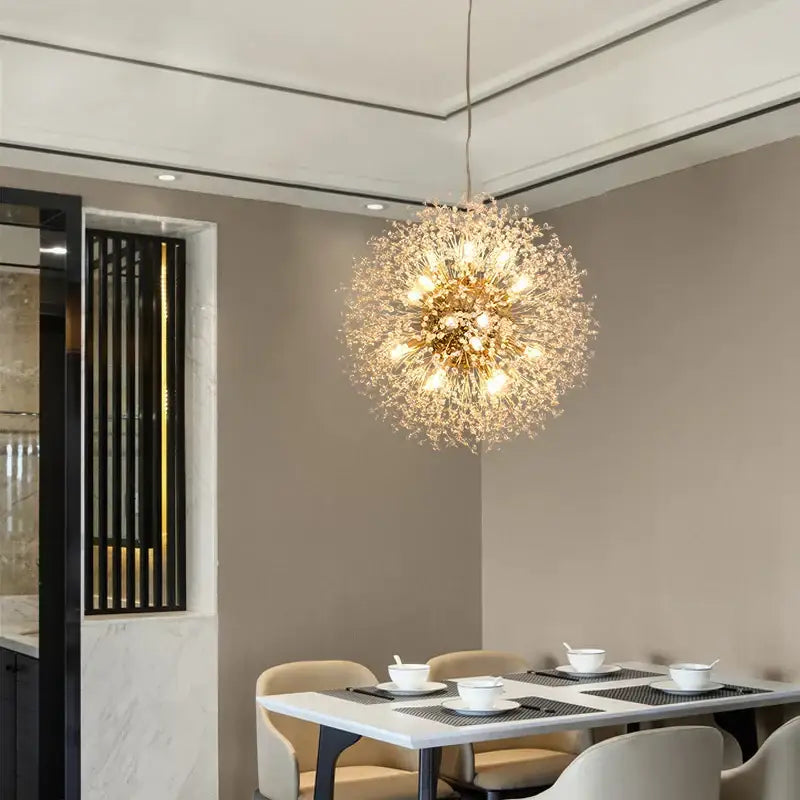 Modern golden dandelion spark led chandelier living room crystal light