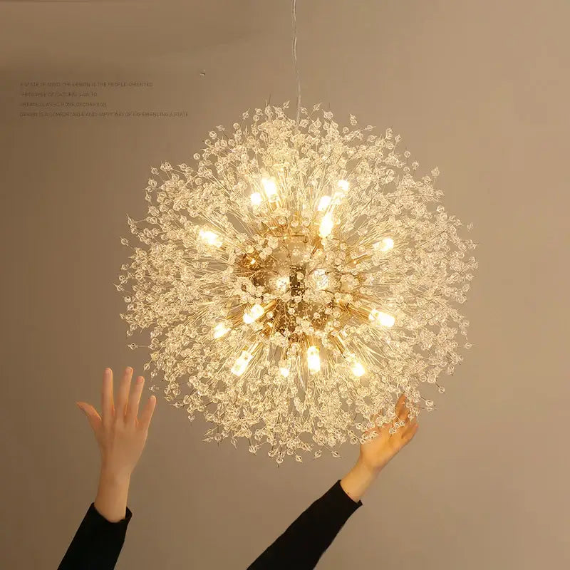 Modern golden dandelion spark led chandelier living room crystal light