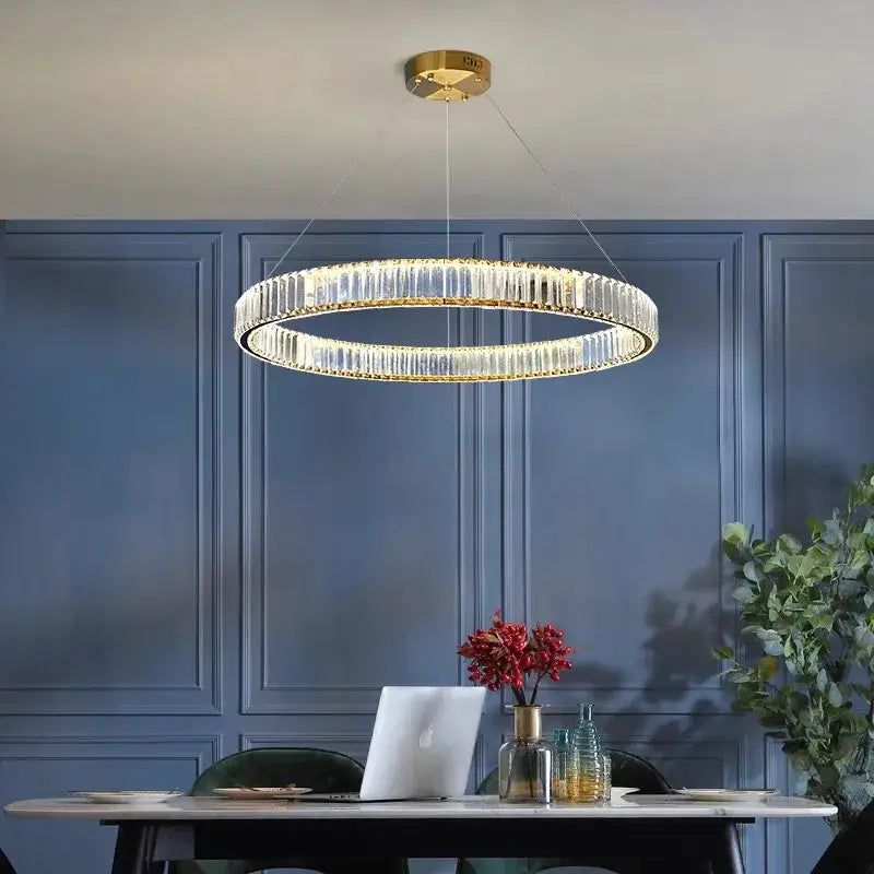 Modern golden double ring decorbites crystal led ceiling chandelier dining room