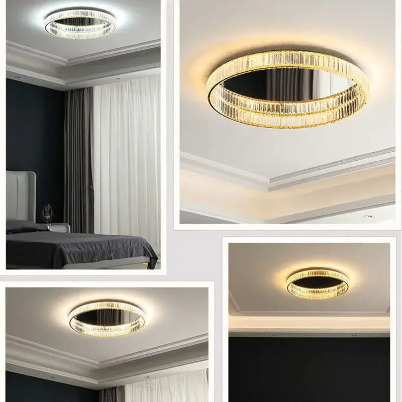 Modern golden double ring decorbites crystal led ceiling chandelier dining room