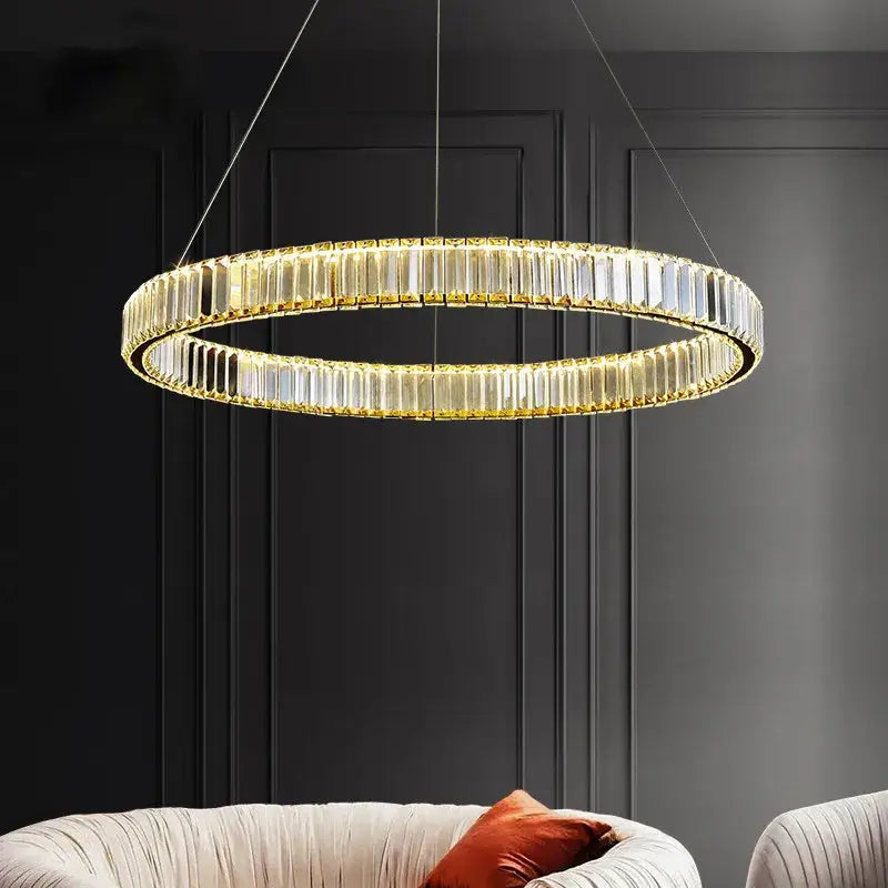 Modern golden double ring decorbites crystal led ceiling chandelier dining room