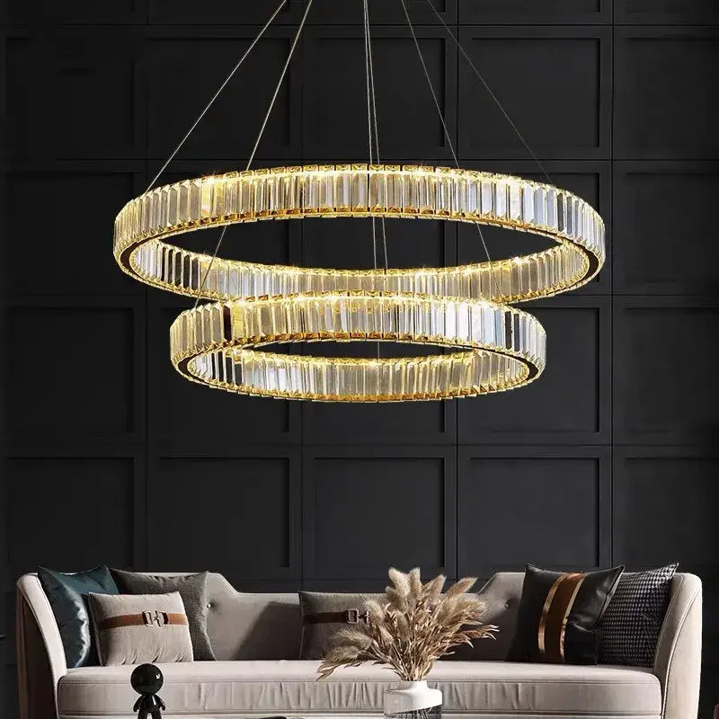 Modern golden double ring decorbites crystal led ceiling chandelier dining room