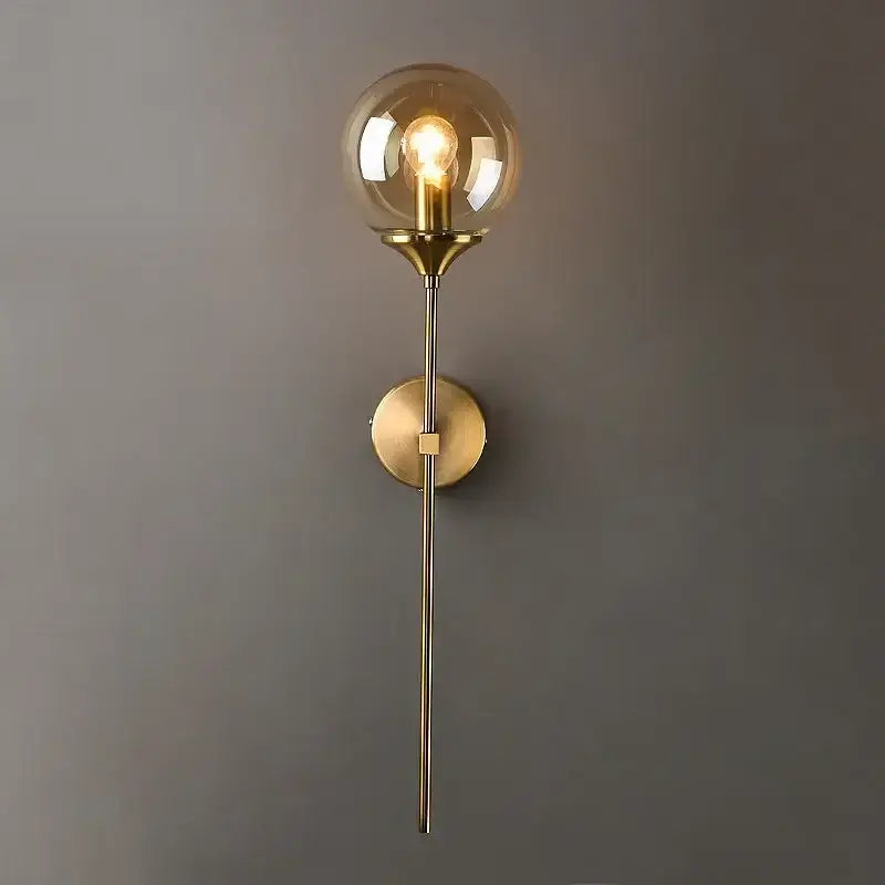 Modern golden glass ball wall lamp bedroom smoked globe sconce