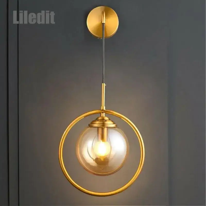 Modern golden glass ball wall sconce living room light